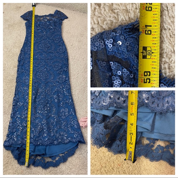 Tadashi Shoji PAILLETTE EMBROIDERED LACE CAP SLEEVE GOWN - Picture 8 of 10